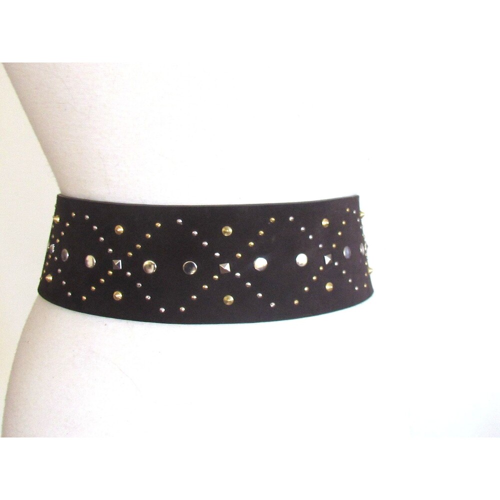 DESIGNER BLUE DEEP ITALY BROWN SUEDE GOLD /SILVER STUDDED 3" WIDE 36"LONG BELT